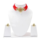 Jewar Mandi Brass Maroon Designer Necklaces Set Choker - Maroon