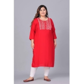 Preksha Rayon Embroidered Straight Women's Kurti - Red ( Pack of 1 ) - None