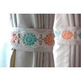 Hand Crafted Crochet Curtain Tiebacks Peach and Teal