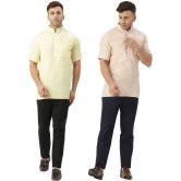 KLOSET By RIAG Beige Cotton Men's Shirt Style Kurta ( Pack of 2 ) - None