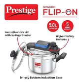 Prestige Svachh Flip on Stainless Steel Spillage Control Pressure Cooker with Glass Lid, 5 Litre (Silver)