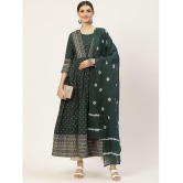 Kbz - Green Cotton Women's Flared Kurti with Dupatta ( Pack of 1 ) - None