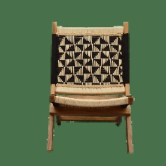 Orchid Homez Hand Woven Lounge Chair Folding Solid Wood Outdoor Chair (Natural) (Black-White)