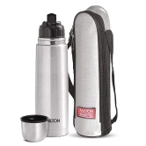 Milton Flip Lid 1000 Thermosteel 24 Hours Hot and Cold Water Bottle with Bag, 1 Litre, Silver