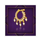 Traditional Maharashtrian Style Gold Plated Nath Nose Ring For Women And Girls - Off White