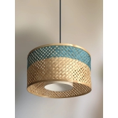 Bamboo Pendant Lamp: Minimalist Hanging Lamp, Handmade Light Fixture, Sustainable Chandelier, Asian & Scandinavian Lamp-Blue