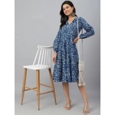 Janasya - Navy Blue Cotton Womens Fit & Flare Dress ( Pack of 1 ) - None