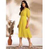 Janasya Chiffon Self Design Midi Womens A-line Dress - Mustard ( Pack of 1 ) - None