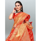 Om Shantam Sarees - Red Banarasi Silk Saree With Blouse Piece ( Pack of 1 ) - Red