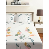 Bedsheet Vista 110 GSM Microfiber White Floral Double with 2 Pillow Covers-White