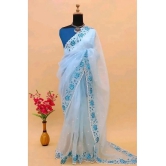 Apnisha Net Embroidered Saree With Blouse Piece - Turquoise ( Pack of 1 ) - Turquoise