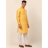 Men's Silk Blend Collar Embroidered Kurta Pyjama Set-XL / Yellow