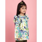 MINI & MING Girls Floral Printed Round Neck Bell Sleeves Pleated A-Line Top