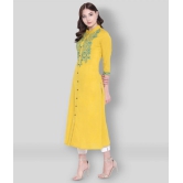 Divena - Yellow Cotton Blend Womens Front Slit Kurti - S