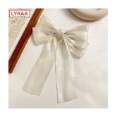 LYKAA Big Satin Layered Hair Bows Long Tail Ribbon Barrettes Clip for Women - Pack of 1 (White) - White