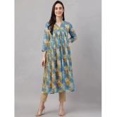 Janasya Chiffon Printed Flared Womens Kurti - Blue ( Pack of 1 ) - None