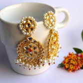 iha Pearl Jadau Chandbali Earrings|Fashion Jewellery|Earrings for Women and Girls