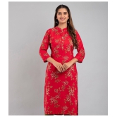 MAUKA - Red Rayon Women''s Straight Kurti ( Pack of 1 ) - None