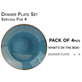 Handcrafted Reactive Glaze Ceramic Dinner Plates, 4 Pieces Serving for 4, Microwave and Dishwasher Safe, Bone-ash Free, Full Plate Set Crockery for Dining and Gifting, Greenish Blue