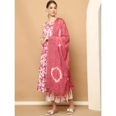 Printed pink flowers flared kurta pallazos dupatta set-XXL / Pink