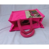 Sonchiraiya Printed Pink Colour Jute Bag