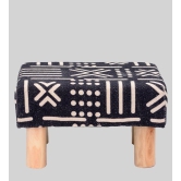 Solid Wood Foot Stool In Cotton Black Colour-Black