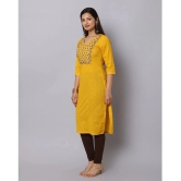 Alena Cotton Embroidered Straight Womens Kurti - Mustard ( Pack of 1 ) - None