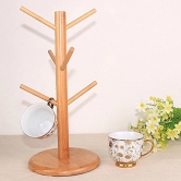 CONNECTWIDE Bamboo Mug Tree Rack Stand with 6 Storage Hooks, Hold and Dry Large Coffee Mugs or Cups