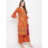 Women Rust & Maroon Floral Printed Angrakha Pure Cotton Kurta With Palazzos