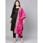 Women Black Solid Kurta with Trousers & Dupatta