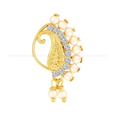 Vivastri Gold Plated Red Stone with Peals Alloy Maharashtrian Nath Nathiya./ Nose Pin for Women &Girls VIVA1008NTH-Press - White