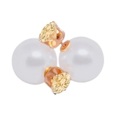 Romp Fashion Double Sided Pearl With Shining Champagne Crystal Fancy Stud Earrings For Girls And Women - Golden