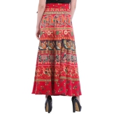 Rococco-Red Wrap-On Long Skirt from Pilkhuwa with Printed Paisleys and Elephants