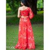 Red Organza Lehenga by Dorie