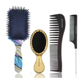 Majestique Hair Brush Set 4Pcs Detangling Brush Wideteeth And Tail Comb Suit For Women Men & Kids