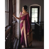 Wine Pure Banarasi Silk Weaved With Copper Zari Comes With Heavy Banarasi Brocade Blouse