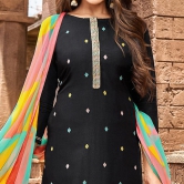 Black Casual Wear Floral Embroidered Chanderi Dress Material ( Unstitched )