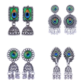 VIVASTRI Silver Jhumki Earrings ( Pack of 4 ) - Silver