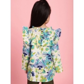 MINI & MING Girls Floral Printed Round Neck Bell Sleeves Pleated A-Line Top