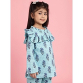 MINI & MING Girls Floral Printed Round Neck Bell Sleeves Pleated A-Line Top