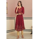 Juniper Rayon Printed Anarkali Womens Kurti - Maroon ( Pack of 1 ) - None