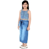 Naughty Ninos Girls Blue Floral Emboidered Top with Palazzo - None