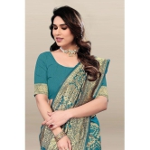 Om Shantam Sarees Banarasi Silk Embellished Saree With Blouse Piece - Turquoise ( Pack of 1 ) - Turquoise