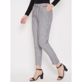 Women Grey & White Striped Regular Trousers