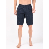 Men's Super Combed Mercerised Cotton Woven Fabric Straight Fit Printed Shorts with Side Pockets - Navy