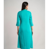 MAUKA - Turquoise Rayon Women''s Front Slit Kurti ( Pack of 1 ) - None