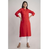 MAUKA - Red Rayon Women''s Front Slit Kurti ( Pack of 1 ) - None