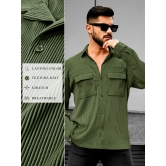 Stripe Textured Olive Full Sleeve Shirt-XL / Olive