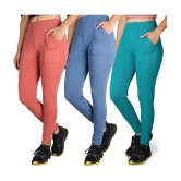 KARARO JEGGINGS - Cotton Blend Skinny Fit Blue Womens Jeggings ( Pack of 3 ) - None