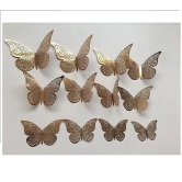 KATHIYAWADI 3D Home Decor Butterfly with Sticking Pad (Shimmer Golden, Set of 12)